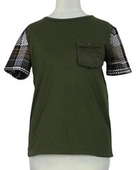 Dámské khaki-barevné vzorované tričko zn. Zara 