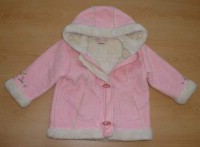 Růžový semišový zimní kabátek s kapucí a kožíškem zn. Ladybird