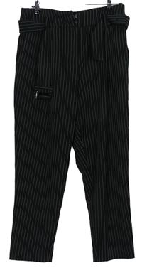 Dámské černé proužkované společenské kalhoty s páskem zn. New Look 