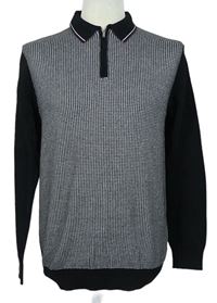 Pánský černo-bílý vzorovaný svetr s límečkem zn. EASY 