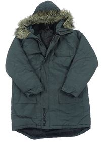Šedý šusťákový zimní kabát s kapucí zn. Flipback