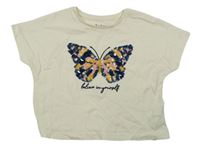 Bílé crop tričko s motýlkem zn. Nutmeg