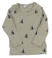 Šedobéžové žebrované triko s tučňáčky zn. F&F