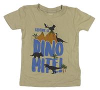 Béžové tričko s nápisem a dinosaury zn. Carters