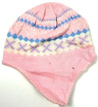 Růžová vzorovaná pletená čepice