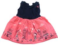 Tmavomodro-růžové šaty s obrázky zn. Y.d