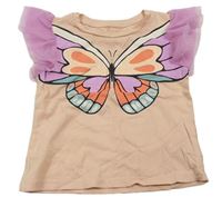 Meruňkové tričko s motýlem a tylem zn. H&M