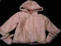 Růžový semišový zateplený kabátek s kapucí zn. Morris Mouse