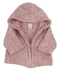 Růžovo-bílý melírovaný propínací svetr s kapucí zn. little bundle