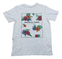 Bílé tričko s květy a nápisem zn. Primark