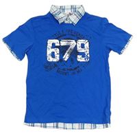 Modré tričko s číslem a košilovým límcem zn. Hot&Spice