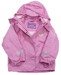 Růžová šusťáková jarní bunda s kočičkou a kapucí zn. Pocopiano