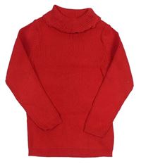 Červený žebrovaný lehký svetr s rolákem zn. George