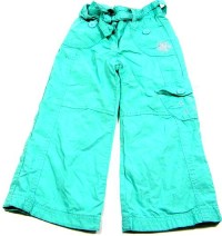 Zelené plátěné oteplené kalhoty s kytičkami a kapsou a páskem zn. George