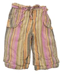 Hnědo-béžovo-růžové pruhované culottes kalhoty zn. Mini Mode