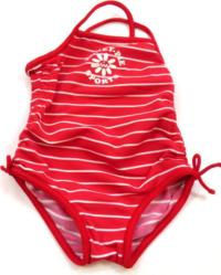 Červené pruhované jednodílné plavky s kytičkou zn. Marks&Spencer 