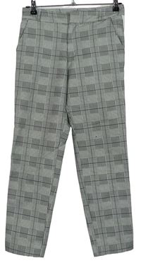 Dámské tmavomodro-zelno-bílé kostkované kalhoty s pruhy zn. Zabaione 