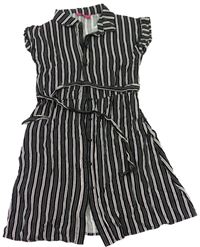 Černo-bílé propínací pruhované šaty s páskem zn. Yd.