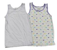 2x Lila košilka s hvězdičkami + Bílá košilka s barevnými srdíčky  zn. Sanetta 