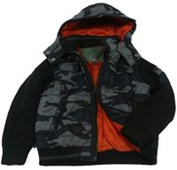 Černo-šedá army šusťáková zateplená bunda s pletenými rukávy 