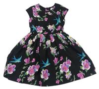 Černé šifonové šaty s květy zn. Miss Lavish
