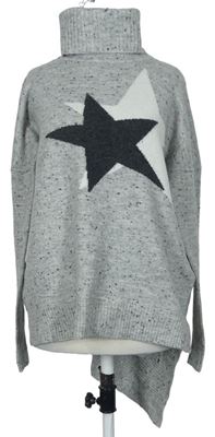 Dámský šedý melírovaný svetr s hvězdičkami a rolákem zn. River Island 