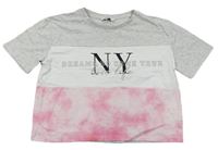 Šedo-bílo-růžové crop tričko s nápisem zn. Primark