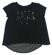 Černé melírované tričko s nápisy z flitrů zn. H&M