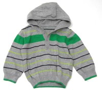 Šedo-zelený pruhovaný svetřík s kapucí zn. Mothercare