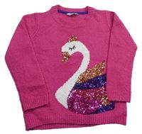 Tmavorůžový svetr s labutí s flitry zn. M&Co.