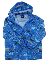Modrá šusťáková funkční bunda se žraloky a odepínací kapucí zn. Crane