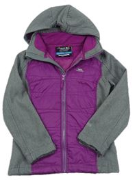 Purpurovo-tmavošedá melírovaná šustákovo/softshellová outdoorová jarní zateplená bunda s odepínací kapucí zn. TRESPASS