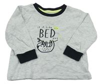 Světlešedo-černé melírované pyžamové triko s lenochodem a nápisy zn. PRIMARK