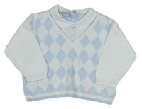 Bílo-světlemodrý karovaný svetr s límečkem zn. Pex