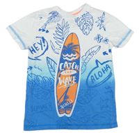 Bílo-azurovo-modré tričko se surfem a listy zn. little kids