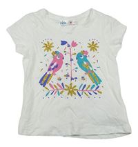 Bílé tričko s papoušky a kytičkami zn. M&Co