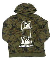 Khaki-černá vzorovaná mikina s potiskem a kapucí - Minecraft