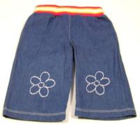 Modré odlehčené riflové kalhoty s kytičkami 