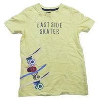 Světležluté tričko se skateboardy a nápisy zn. Tchibo