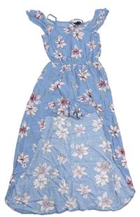 Modrý květovaný lehký kraťasový overal se sukní zn. New Look