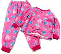 Růžové flanelové pyžamo s opičkami zn. Jelli fish