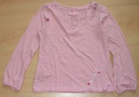 Růžové triko s kytičkami a korálky zn. Marks&Spencer