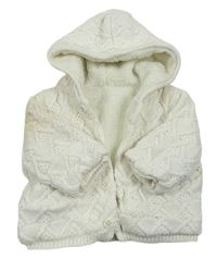 Smetanový vzorovaný kašmírový propínací zateplený svetr s kapucí zn. Mothercare
