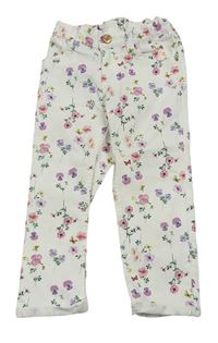 Bílé květinové plátěné capri kalhoty zn. H&M