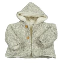 Bílo-šedý melírovaný propínací zateplený svetr s kapucí zn. Zara
