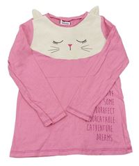 Růžové pyžamové triko s kočkou zn. Yigga