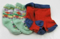 2x Zeleno-modro-červené ponožtičky 