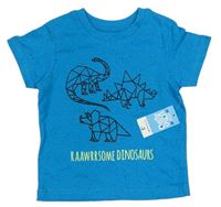 Modré melíované tričko s dinosaury zn. Matalan