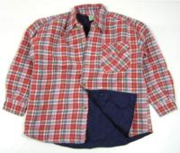 Červeno-modro-bílá kostkovaná zateplená košile 