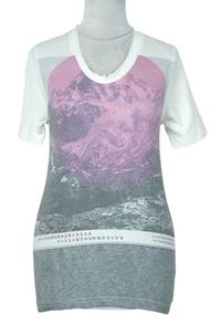 Dámské bílo-růžovo-šedé tričko s potiskem zn. River Island 
